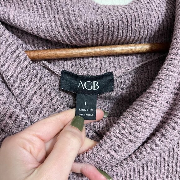 AGB Women's Purple Cowlneck Ribbed Long Sleeve High Low Sweater Size Large - Picture 2 of 7